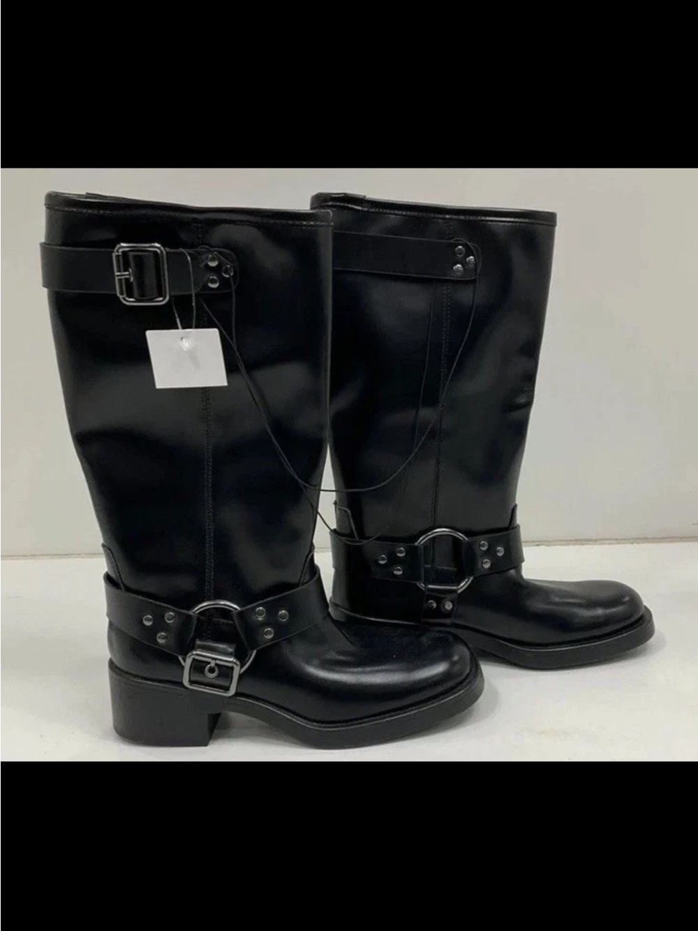 H&M Black Mid-Calf Buckle Harness Boots